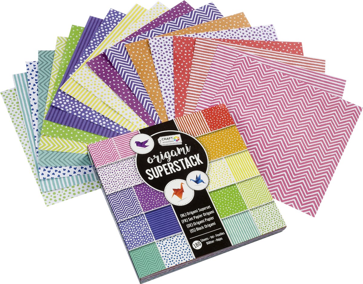 XXL Pack Origami Papier | 180 vellen | Inclusief vouwvoorbeelden | Hobby en creatief voor kinderen en volwassenen | Craft Sensations